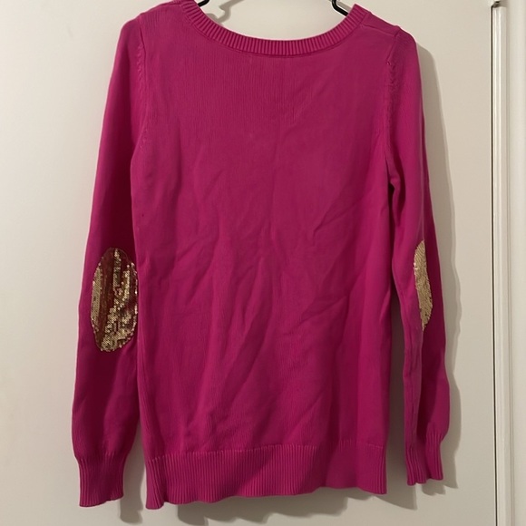Banana Republic Sweater Womens XS Party Pink Sequin Elbow Patches - Picture 3 of 6